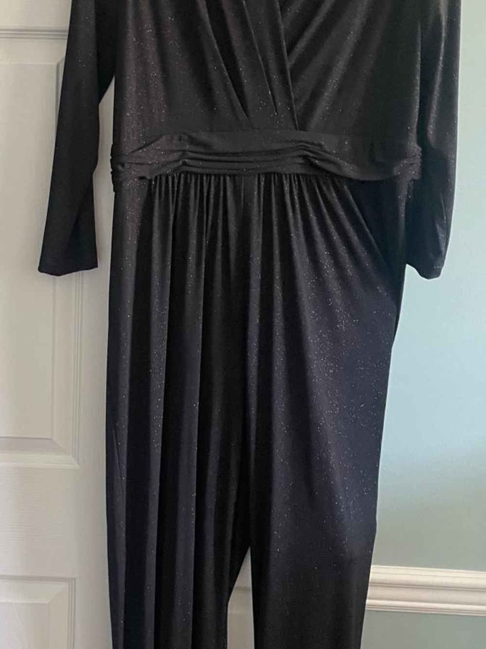 Tahari Black Sparkle Wrap-Front Jumpsuit